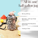 Leopard Print- Classic -H2O Capsule 2.2L Half Gallon Water Bottle with Storage Sleeve and straw lid