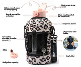 Leopard Print- Classic -H2O Capsule 2.2L Half Gallon Water Bottle with Storage Sleeve and straw lid