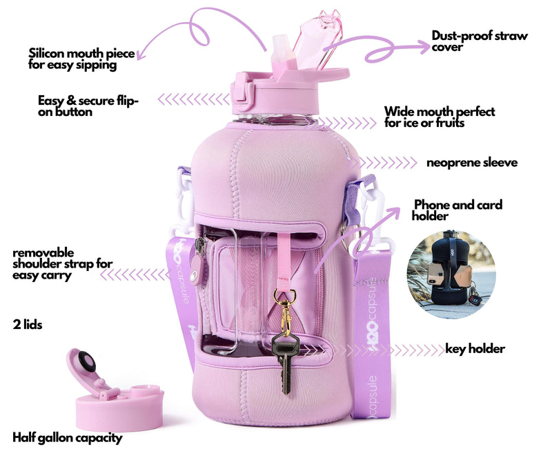Lilac - Classic - H2O Capsule 2.2L Half Gallon Water Bottle with Storage Sleeve
