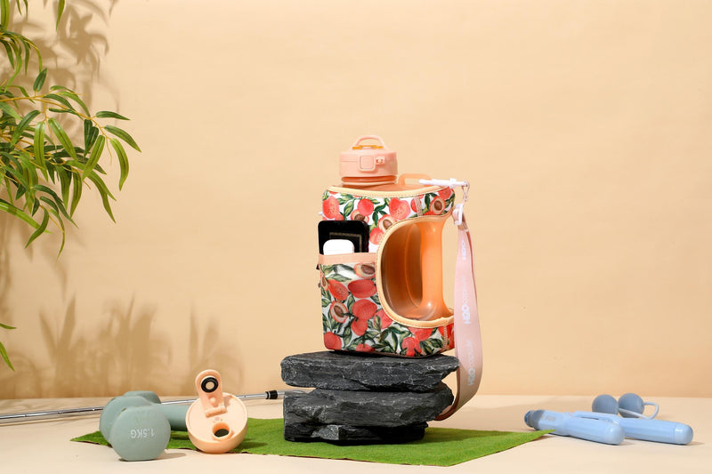Lovely Peach - Cube - Half Gallon Water Bottle with Storage Sleeve and 2 lids