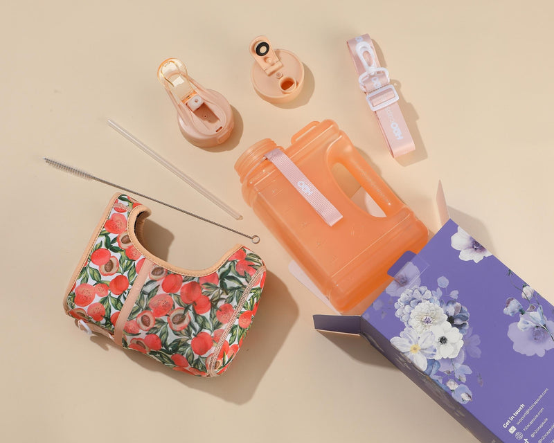 Lovely Peach - Cube - Half Gallon Water Bottle with Storage Sleeve and 2 lids