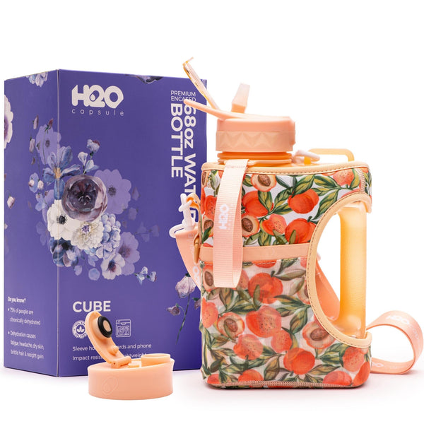 Lovely Peach - Cube - Half Gallon Water Bottle with Storage Sleeve and 2 lids