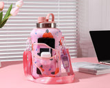 Poppy Love - Wide Mouth carry-all - Half Gallon Water Bottle with Storage Sleeve and removable straw