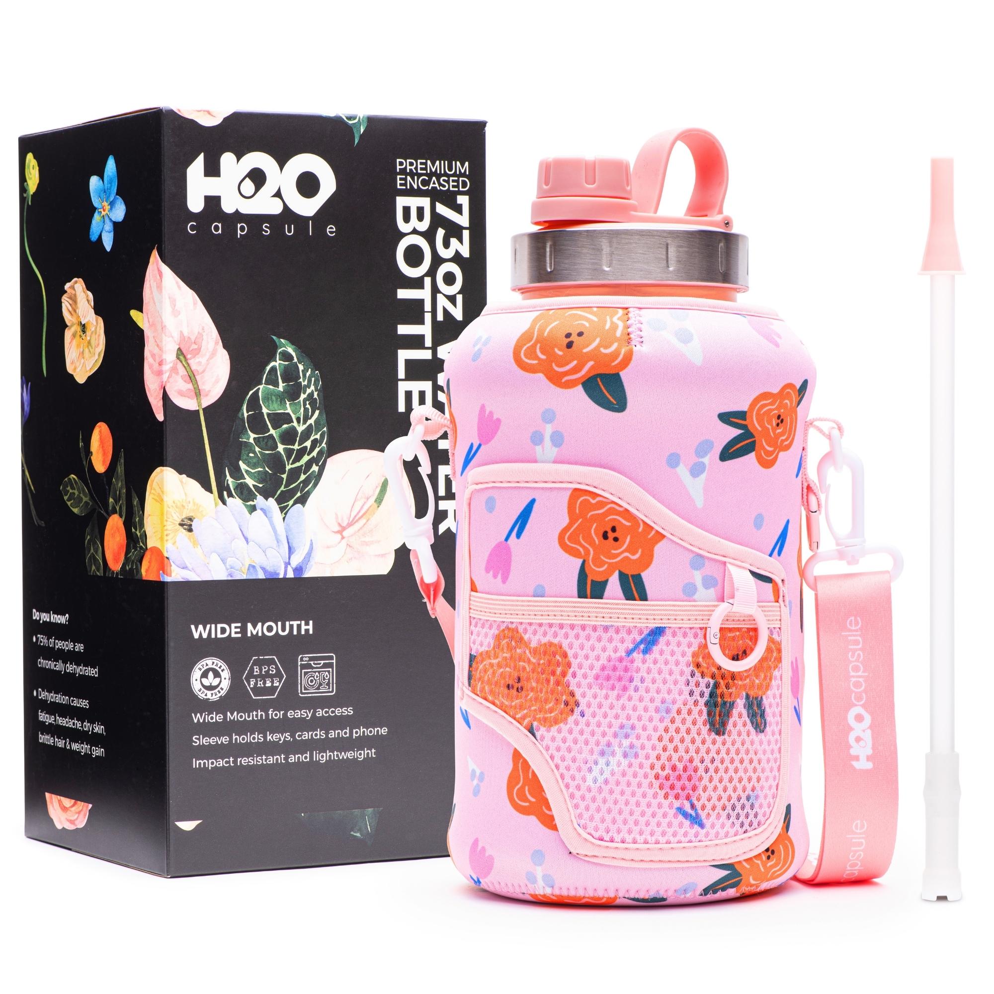 Poppy Love - Wide Mouth carry-all - Half Gallon Water Bottle with Storage Sleeve and removable straw
