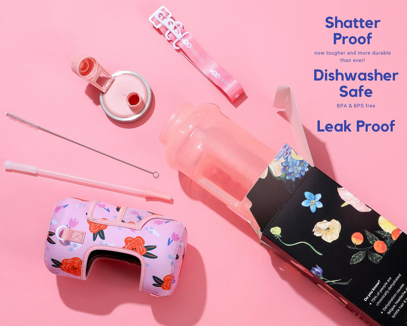 Poppy Love - Wide Mouth carry-all - Half Gallon Water Bottle with Storage Sleeve and removable straw