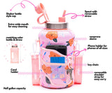 Poppy Love - Wide Mouth carry-all - Half Gallon Water Bottle with Storage Sleeve and removable straw