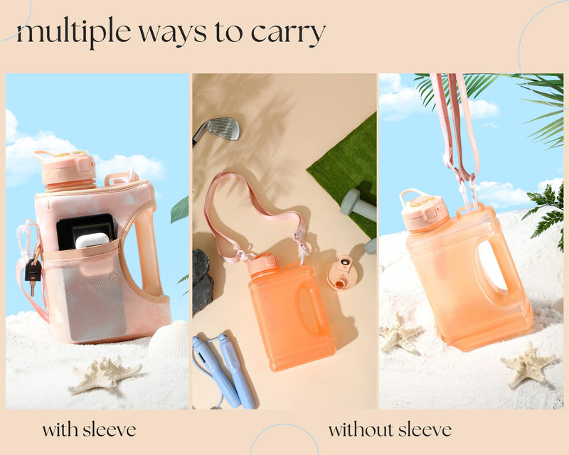Peach TieDye- Cube - Half Gallon Water Bottle with Storage Sleeve and 2 lids