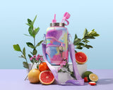Purple Tie Dye - Wide Mouth carry-all - Half Gallon Water Bottle with Storage Sleeve and removable straw
