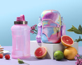 Purple Tie Dye - Wide Mouth carry-all - Half Gallon Water Bottle with Storage Sleeve and removable straw