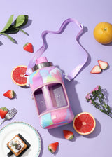Purple Tie Dye - Wide Mouth carry-all - Half Gallon Water Bottle with Storage Sleeve and removable straw
