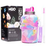 Purple Tie Dye - Wide Mouth carry-all - Half Gallon Water Bottle with Storage Sleeve and removable straw
