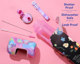 Purple Tie Dye - Wide Mouth carry-all - Half Gallon Water Bottle with Storage Sleeve and removable straw