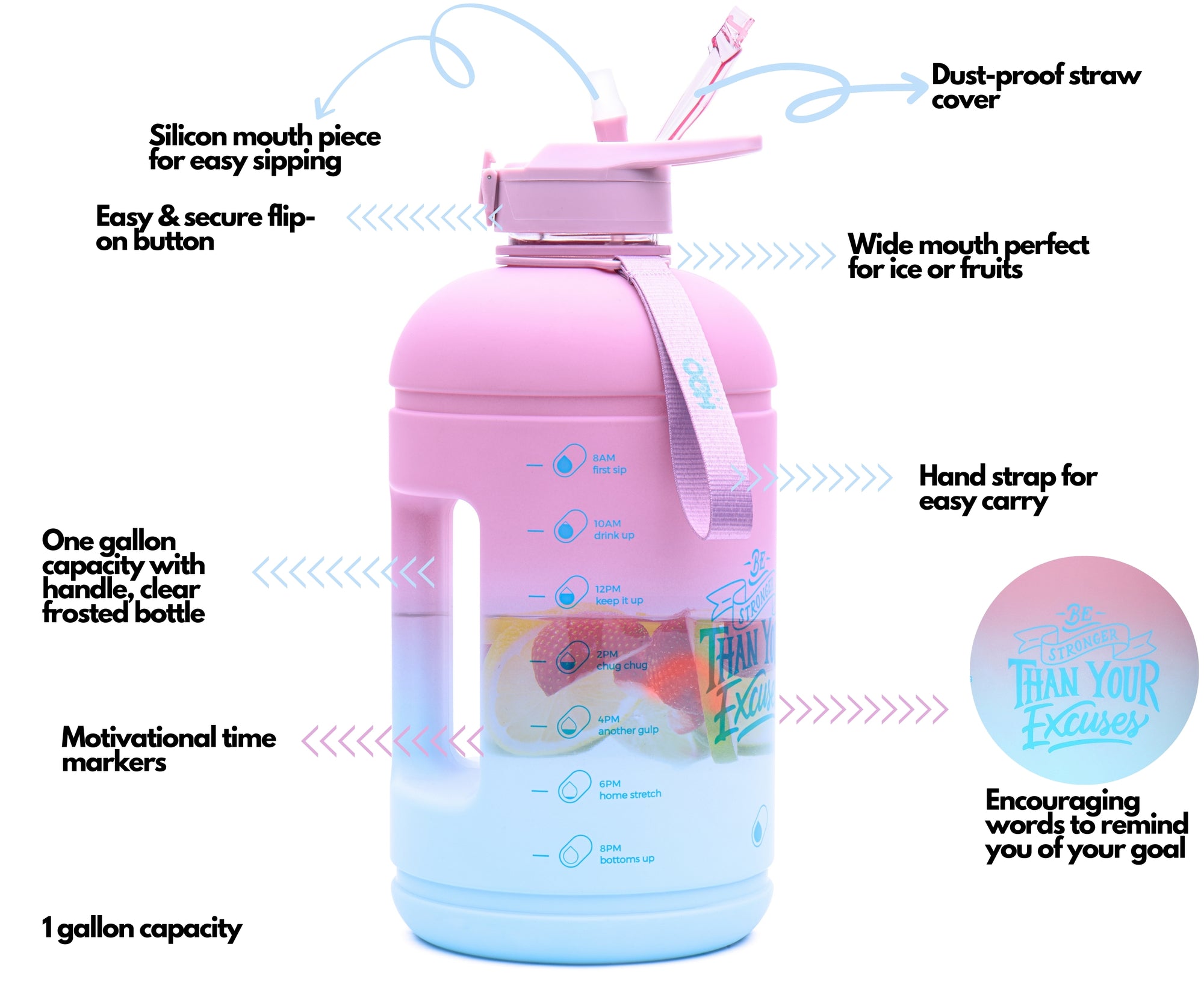 Rocky Shore- H2O Capsule INSPO Half Gallon Water Bottle with Time Marker and Straw