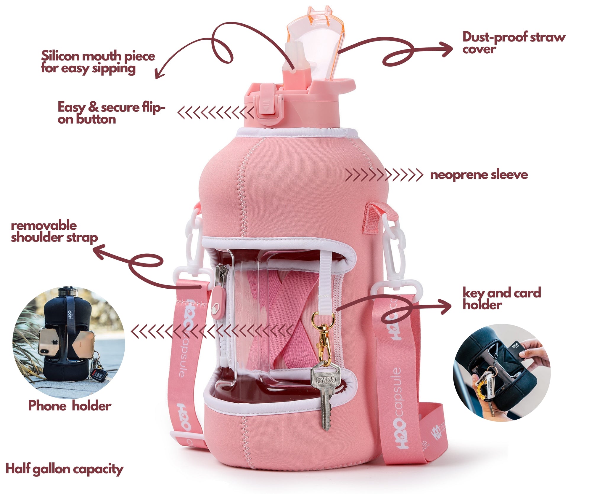 Rose Quartz Water Bottle Details