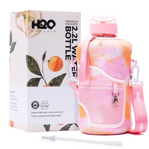 Warm Tie Dye -Carry-all -Half Gallon Water Bottle with Storage Sleeve and removable straw