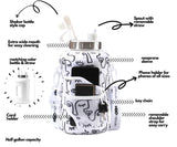 Faces - Wide Mouth carry-all - Half Gallon Water Bottle with Storage Sleeve and removable straw