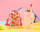 Strawberry - Wide Mouth carry-all - Half Gallon Water Bottle with Storage Sleeve and removable straw