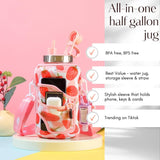 Strawberry - Wide Mouth carry-all - Half Gallon Water Bottle with Storage Sleeve and removable straw