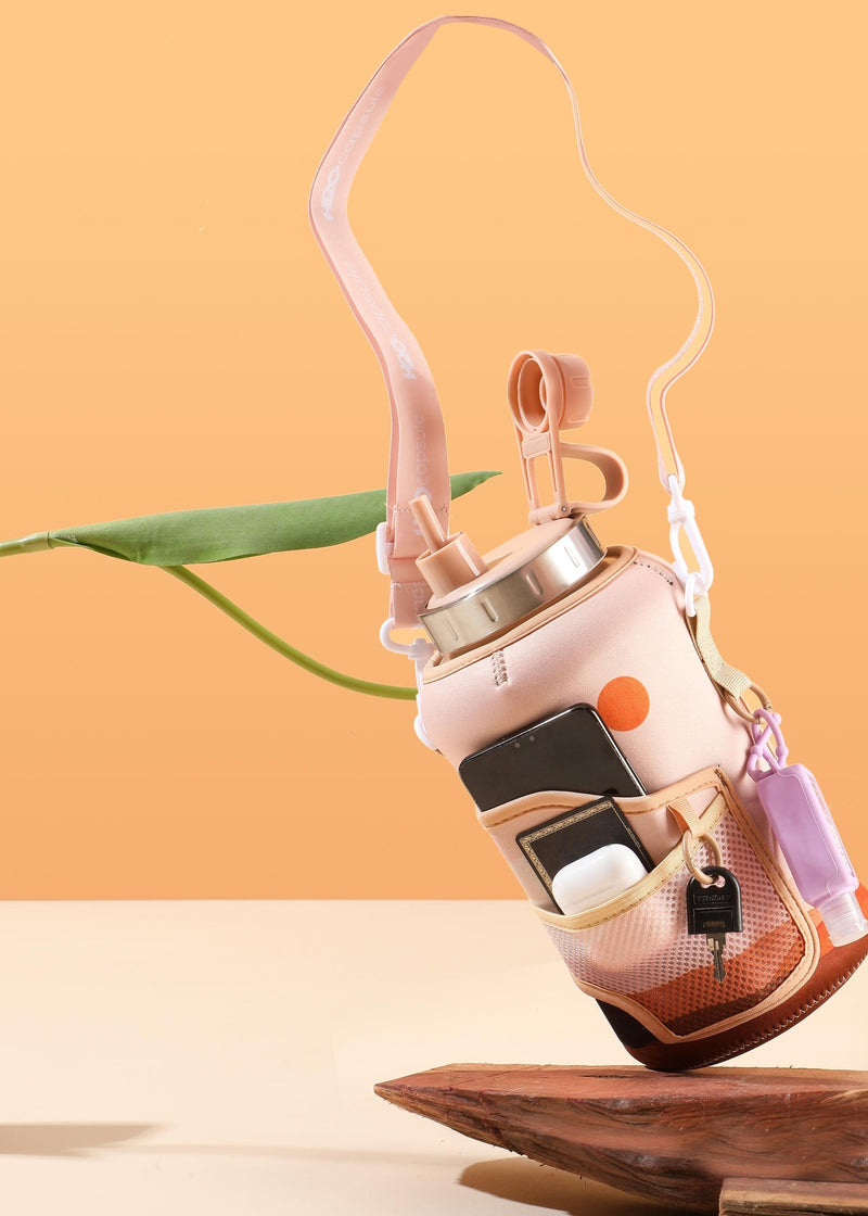 Mountain Sunset - Wide Mouth carry-all - Half Gallon Water Bottle with Storage Sleeve and removable straw