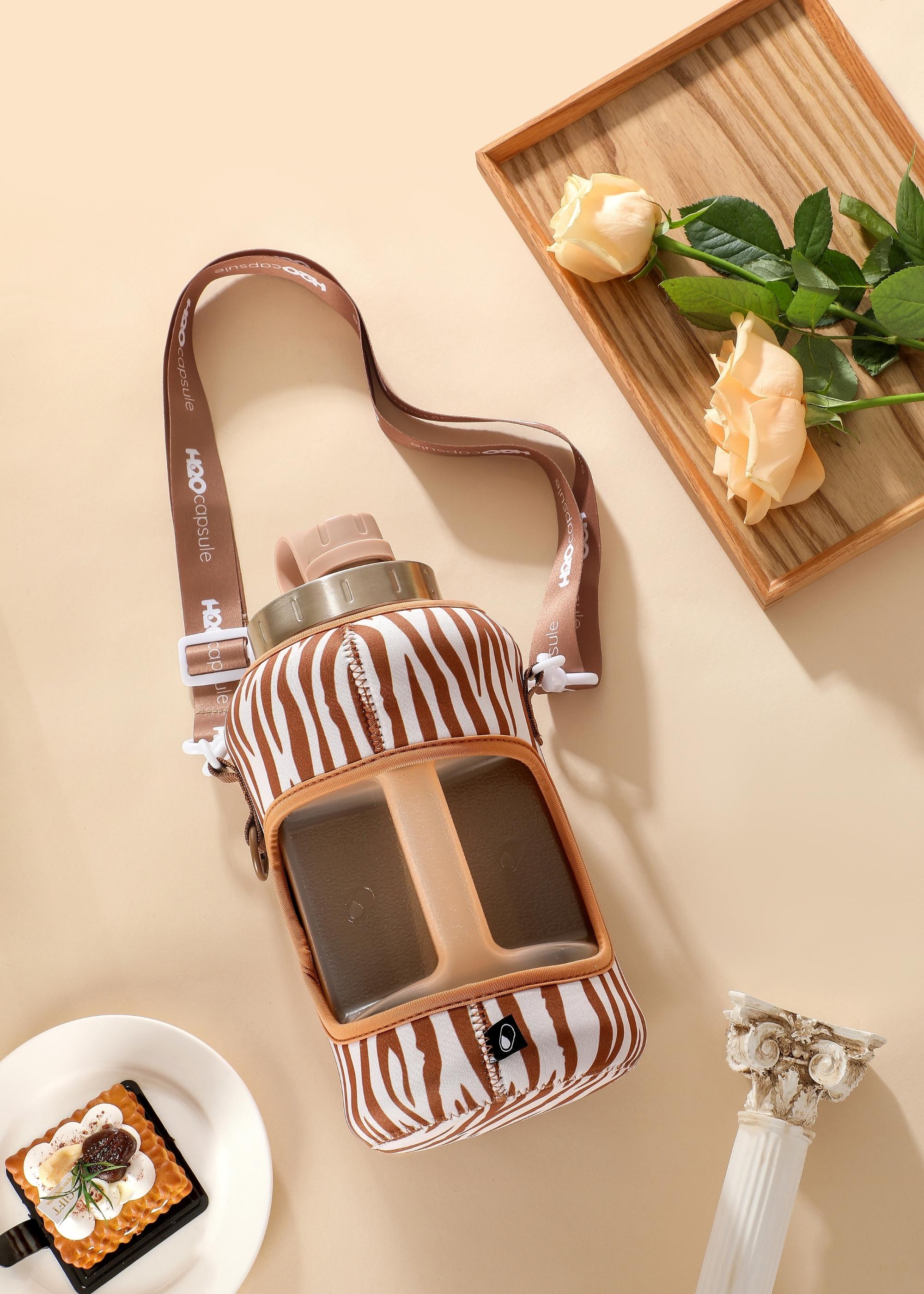 Libra Zebra - Wide Mouth carry-all - Half Gallon Water Bottle with Storage Sleeve and removable straw